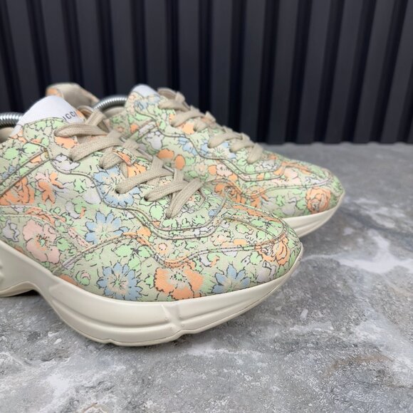 GUCCI Liberty Rhyton Floral Muticolor Canvas Sneaker Leather 8.5 US 38.5 EUR - Picture 5 of 16